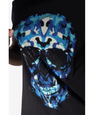 Men's Blue Skull Rhinestone Crew T-Shirt