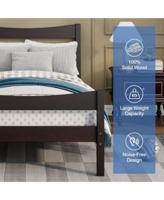 Twin Size Platform Bed Frame Foundation w/Headboard &Wood Slat Support Espresso