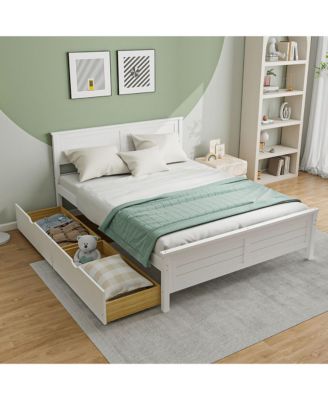 DF, Engineered WoodFull Size Wooden Bed Frame w/ 2 Storage Drawers & Under-bed Storage