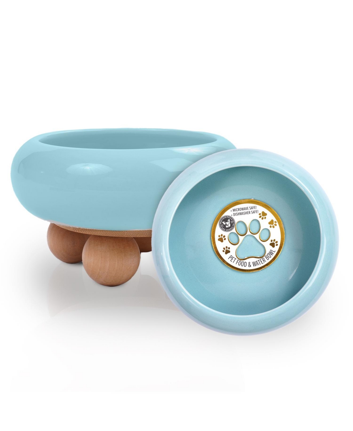 P.t. Supply Co. Elevated Bubble Shaped Stoneware Elevated Pet Bowl, Raised Ceramic Food & Water Dish for Dogs and Cats - Blue
