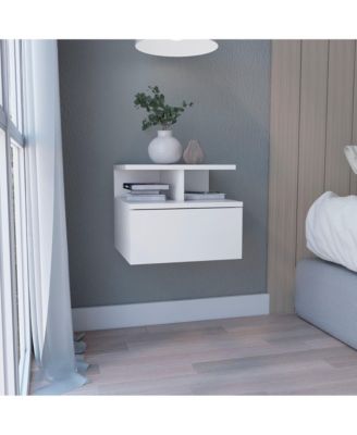 Minimalist Floating Faux Wood Nightstand with Storage Drawer