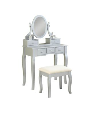 Ashley Wood Make-Up Vanity Table and Stool Set, Silver