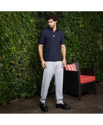 Men's Navy Blue Seamless Waffle Polo T-Shirt