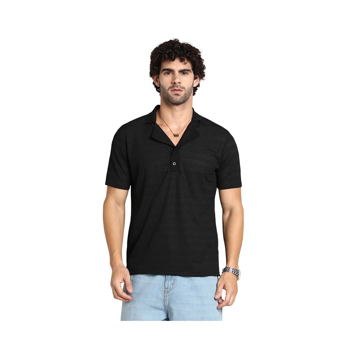 Men's Onyx Black Panel-Tactile Cuban Polo T-Shirt - Black