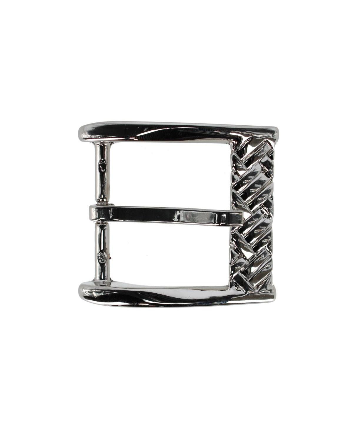 Men's 40mm Solid Brass Basketweave Design Italian Harness Belt Buckle - Shiny nickel