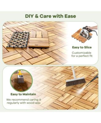 30 PCS Interlocking Flooring Tiles Floor Decking for Patio Acacia Wood Outdoor