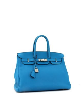 Pre-Owned Hermes Birkin 35 Handbag Blue Togo with Palladium Hardware