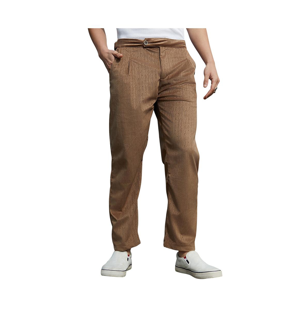 Men's Chocolate Brown Veined Tailored Trousers - Brown