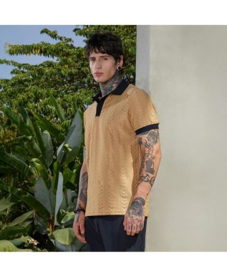 Men's Buff Beige & Obsidian Black Arc-Tactile Polo T-Shirt