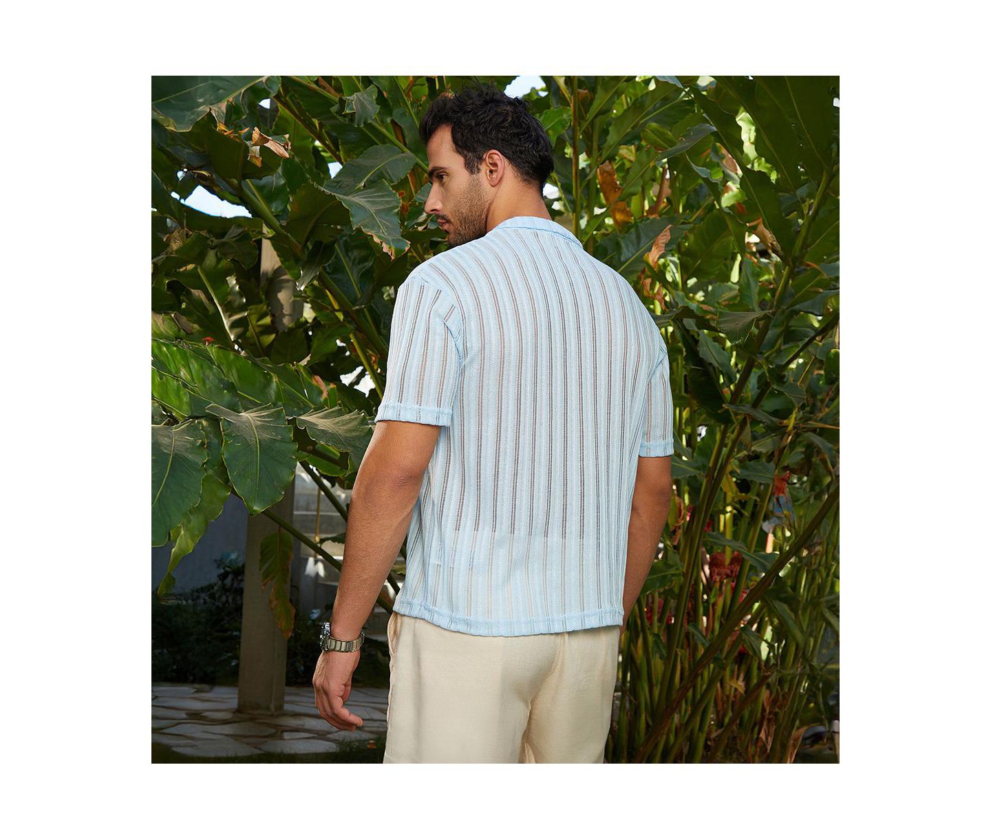 Мужские футболки Cahoot Campus Sutra Baby Blue Duo-Striped Relaxed Polo, цвет: Синий — фото 4