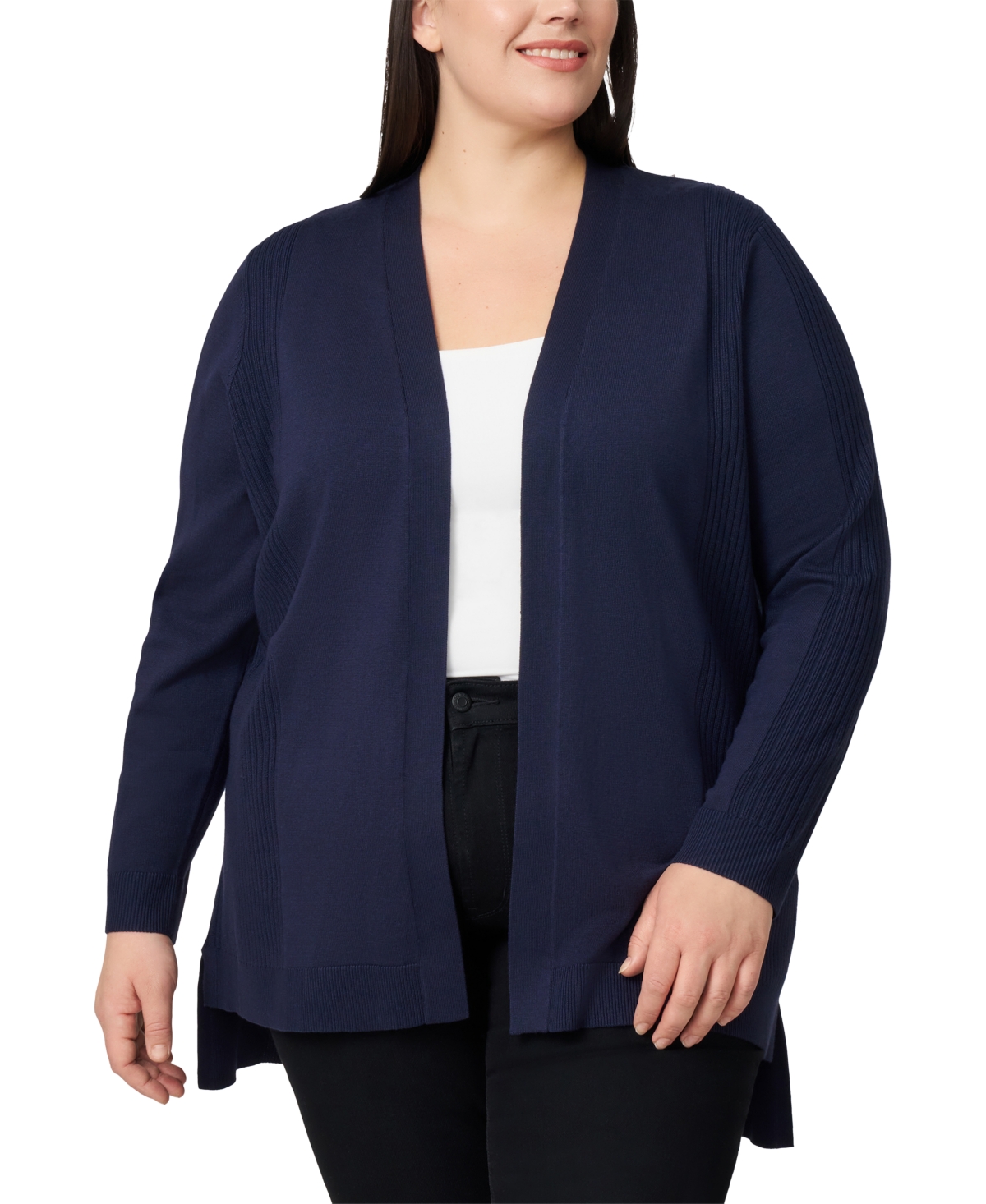 Plus Size Ribbed-Trim High-Low Cardigan Sweater - Forest Spruce