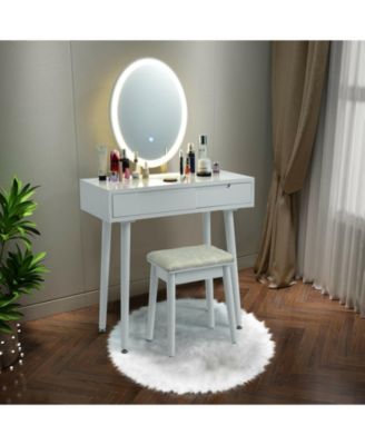 Touch Screen Vanity Makeup Table Stool Set with Lighted Mirror