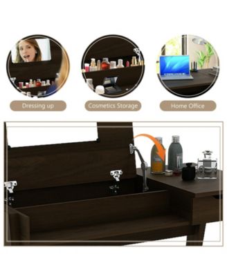1Pc Storage Drawer & Compartments – Dual-Use Writing Desk Design Flip-Top Dressing Table with Mirror