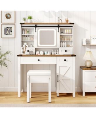 Makeup Vanity Desk with Mirror and 3-Color Dimmable LED Lights