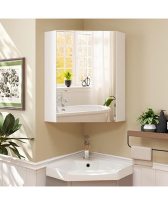 Corner Medicine Cabinet with Mirror with Open Mirror Door and Adjustable Shelf