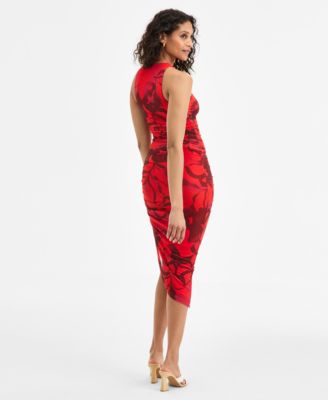 Women's Printed Ruched Mesh Midi Dress, Exclusively at Macy's