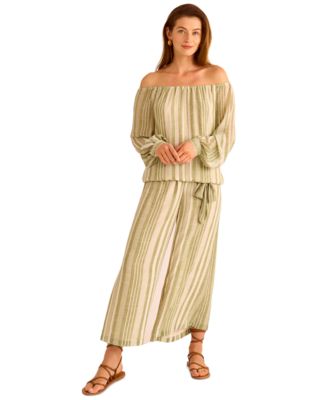 Women's Stripe Off-the-Shoulder Tied-Hem Top