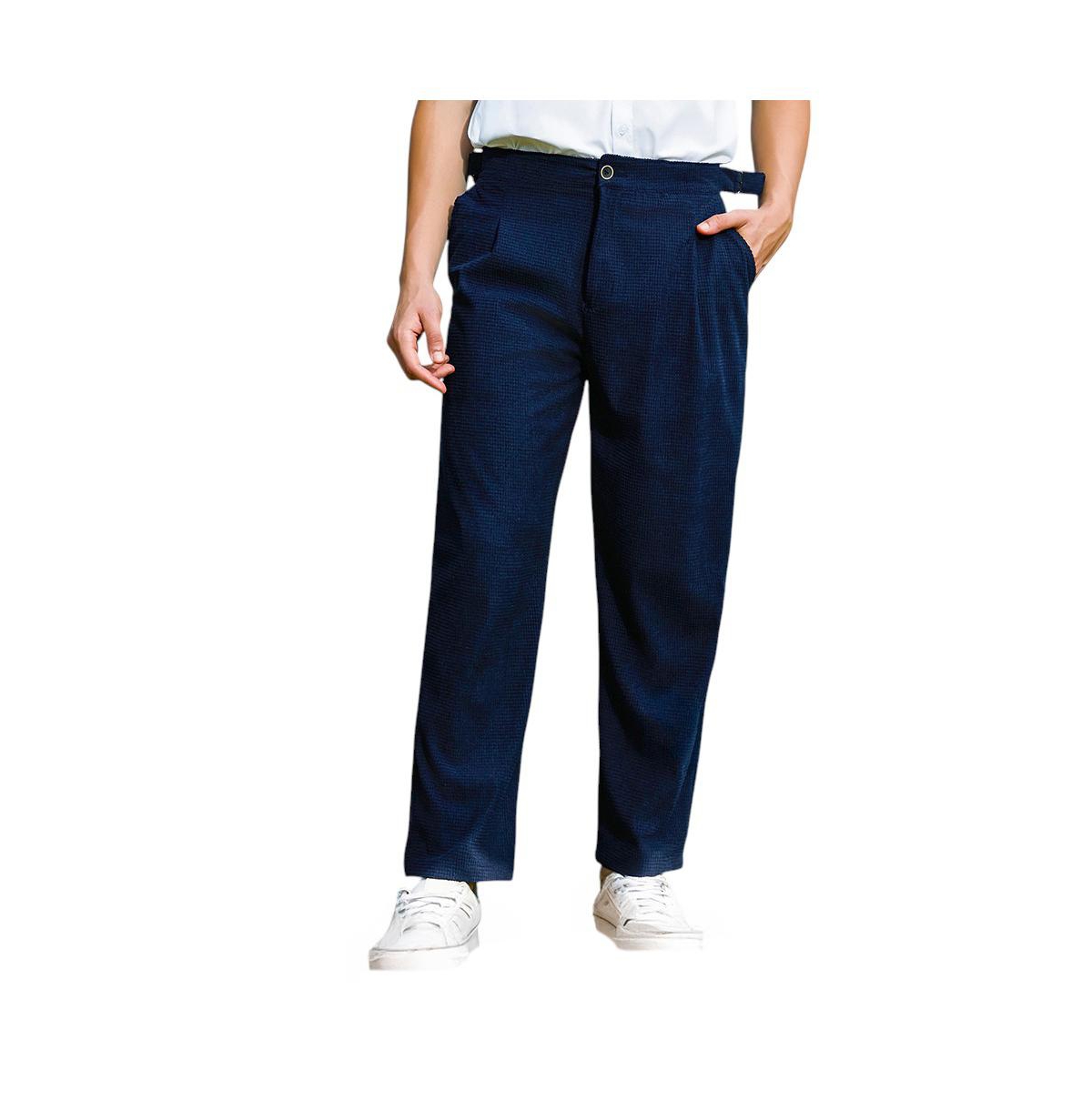 Men's Navy Blue Tailored Waffle Trousers - Blue