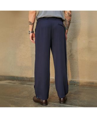 Men's Midnight Black Straight-Cuffed Pleated Trousers