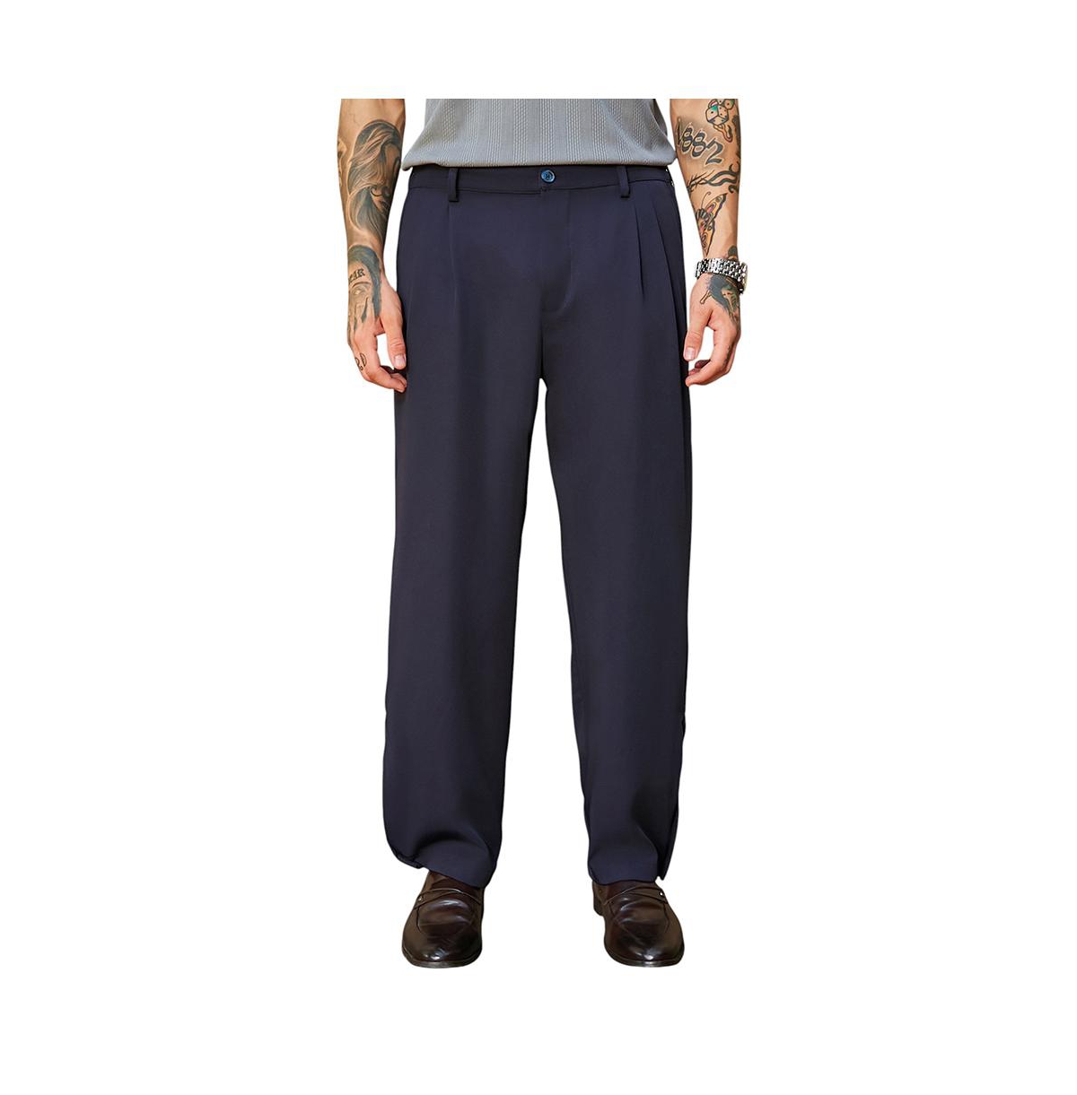 Men's Midnight Black Straight-Cuffed Pleated Trousers - Black