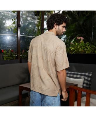 Men's Buff Beige Bohomian Oversized Polo T-Shirt