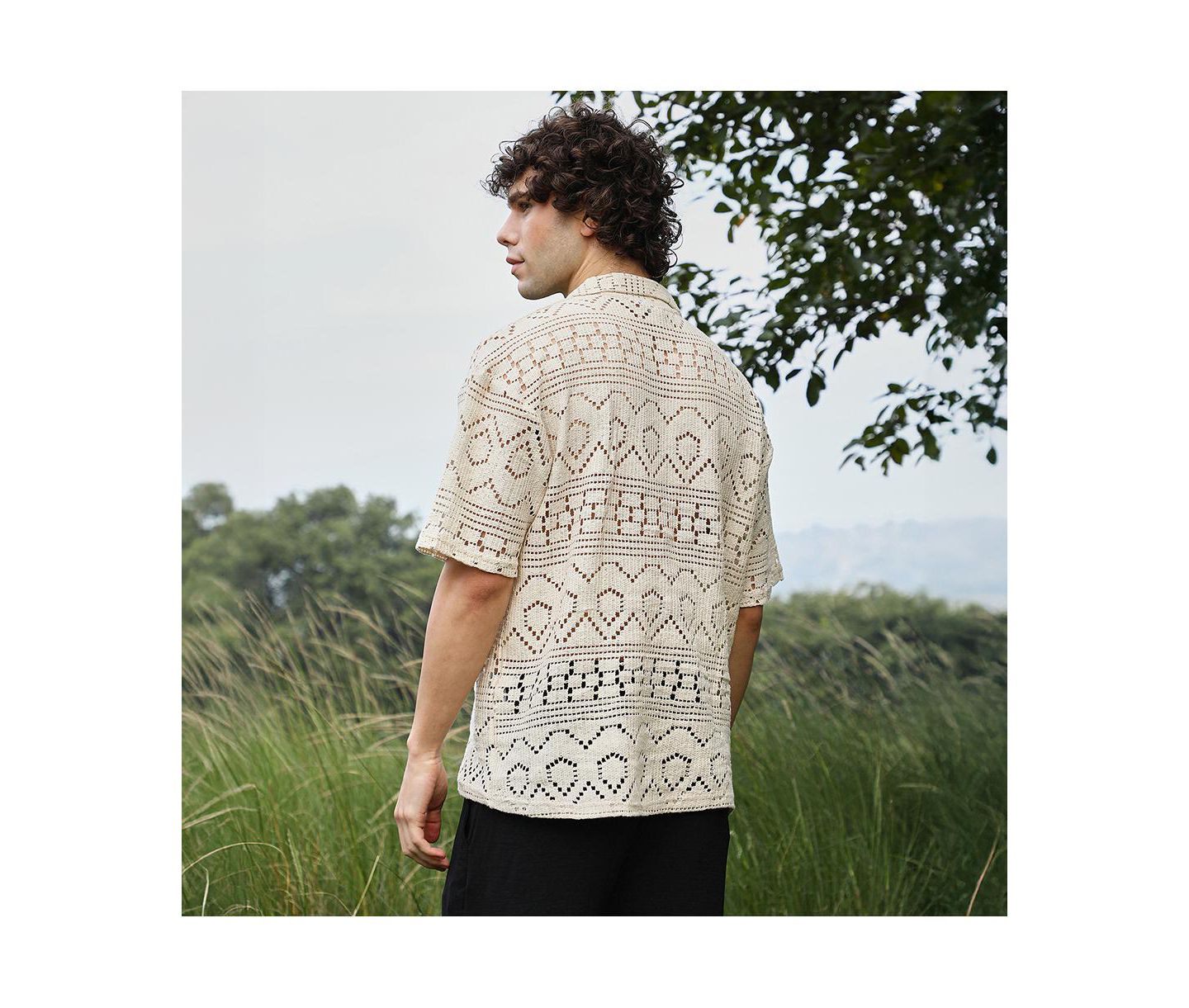 Мужская футболка Cahoot Campus Sutra Off-White Bohemian Oversized Polo, цвет: Белый — фото 6