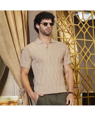 Men's Camel Beige Webbing-Tactile Polo T-Shirt