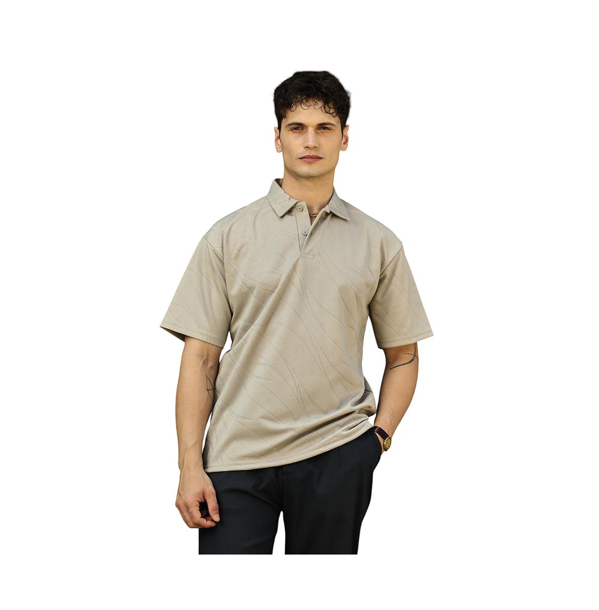Men's Sand Beige Scratch-Tactile Polo T-Shirt - Beige/khaki
