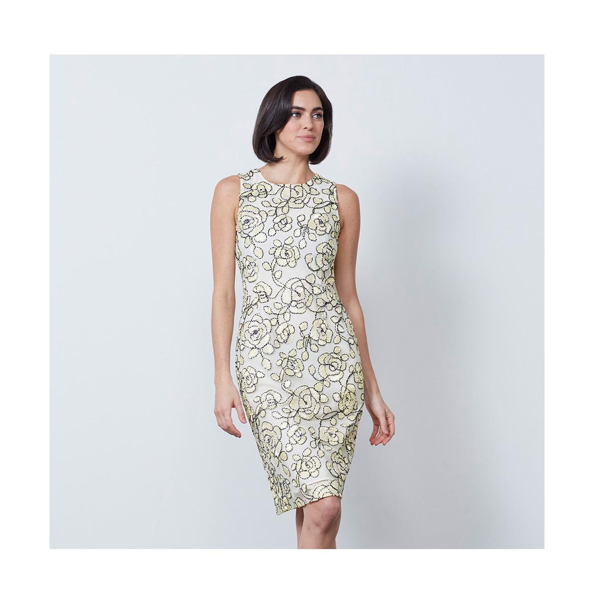 Women's Floral Embroidered Dress Olympia - Ivory white/navy blue/silver gray