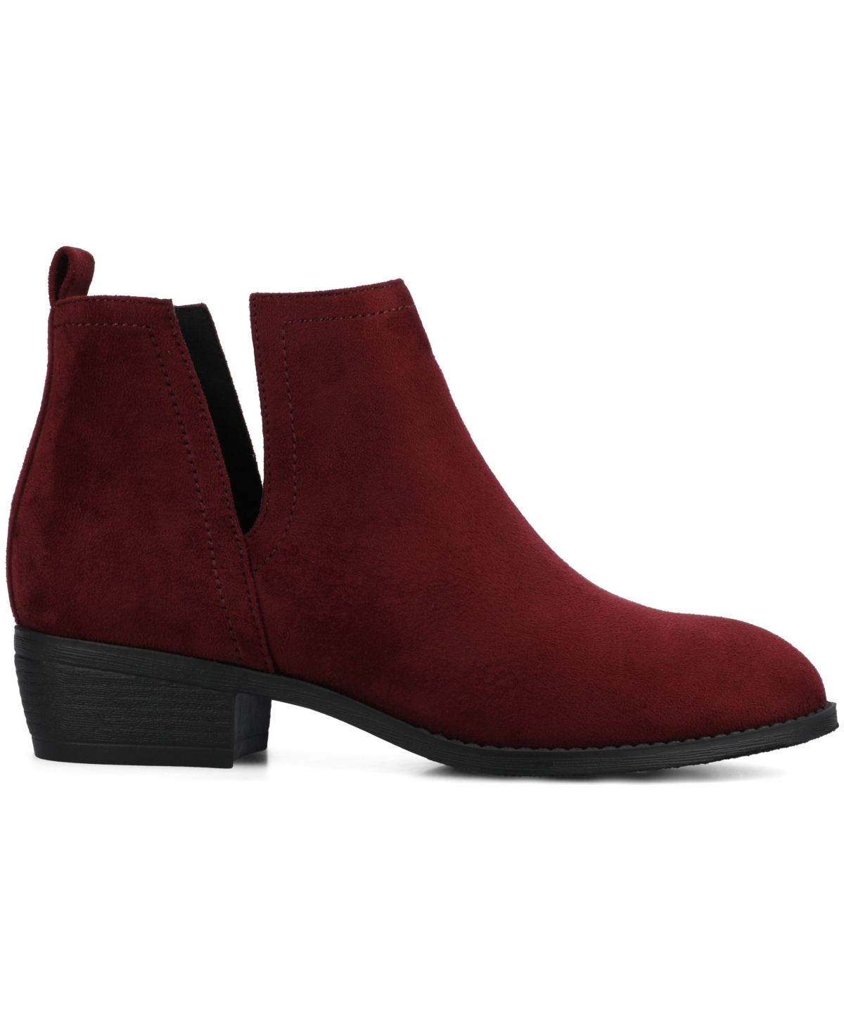 Journee Collection Women's Rimi Notched Ankle Stacked Heel Booties In Burgundy