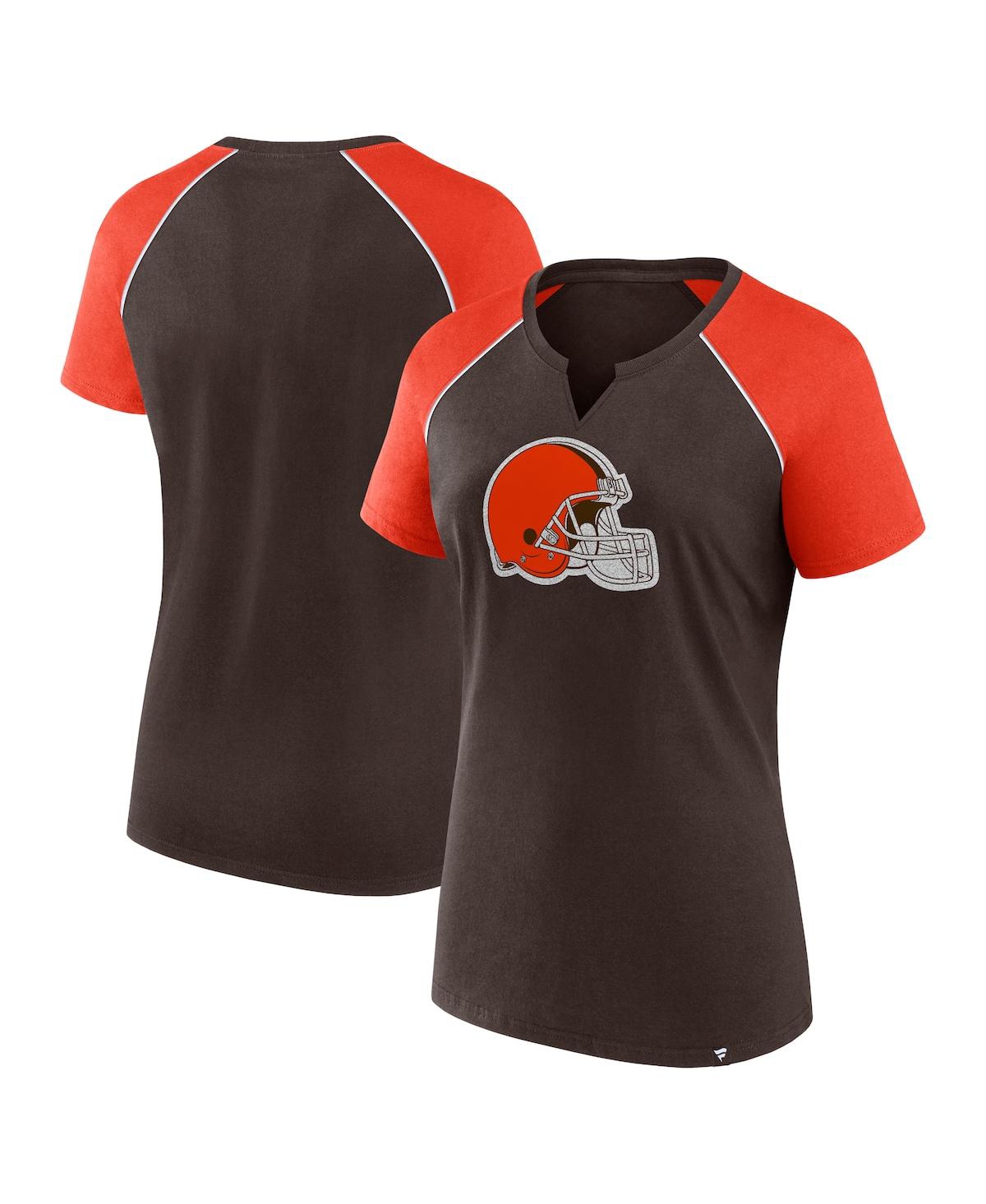 Fanatics Women's Brown/orange Cleveland Browns Glittered Primary Raglan T-shirt In Black