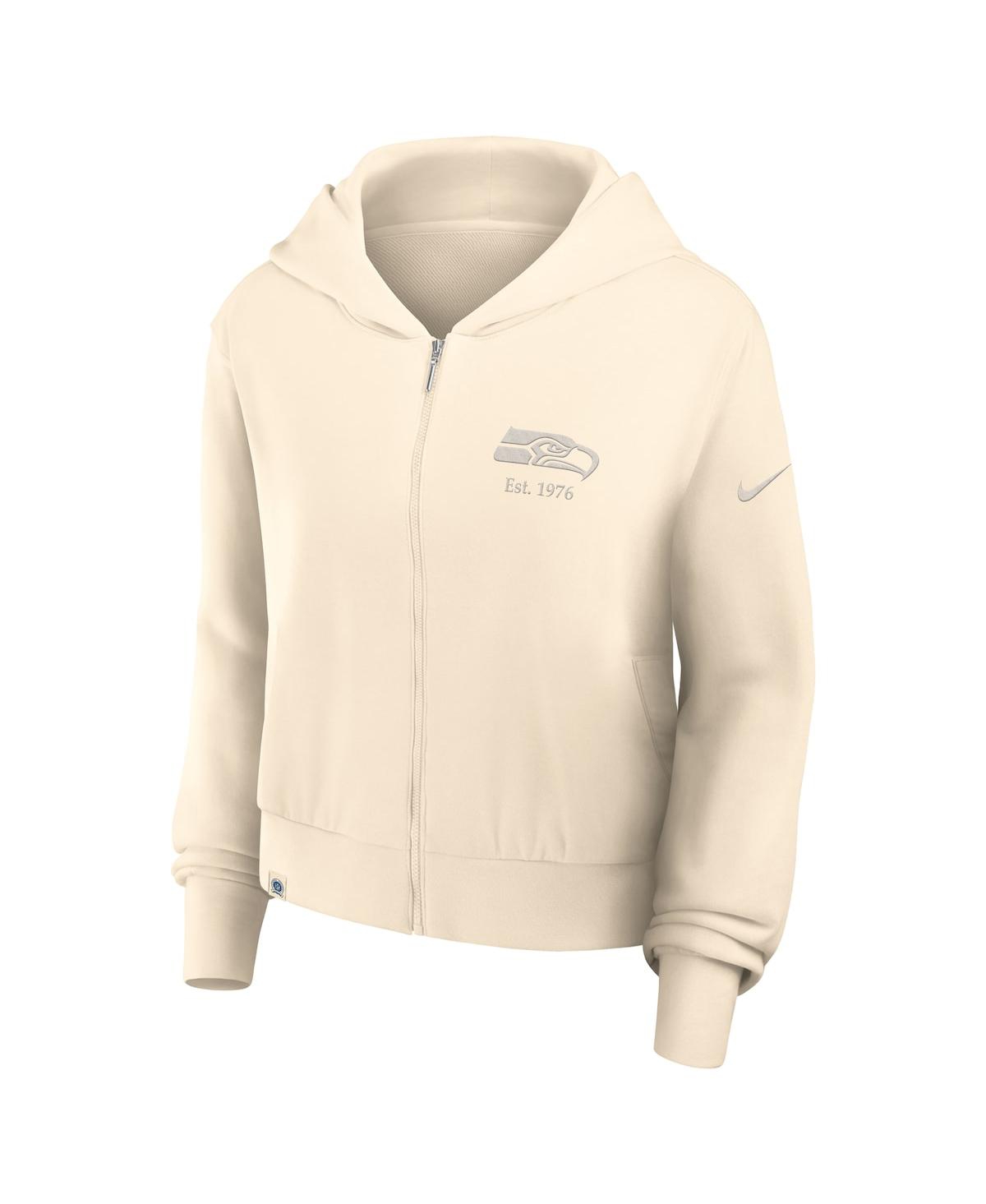 Nike Women's Cream Seattle Seahawks Glory Cropped Full-zip Hoodie In Neutral