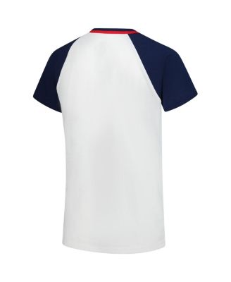 Women's White/Navy Minnesota Twins Ball Park Raglan V-Neck T-Shirt