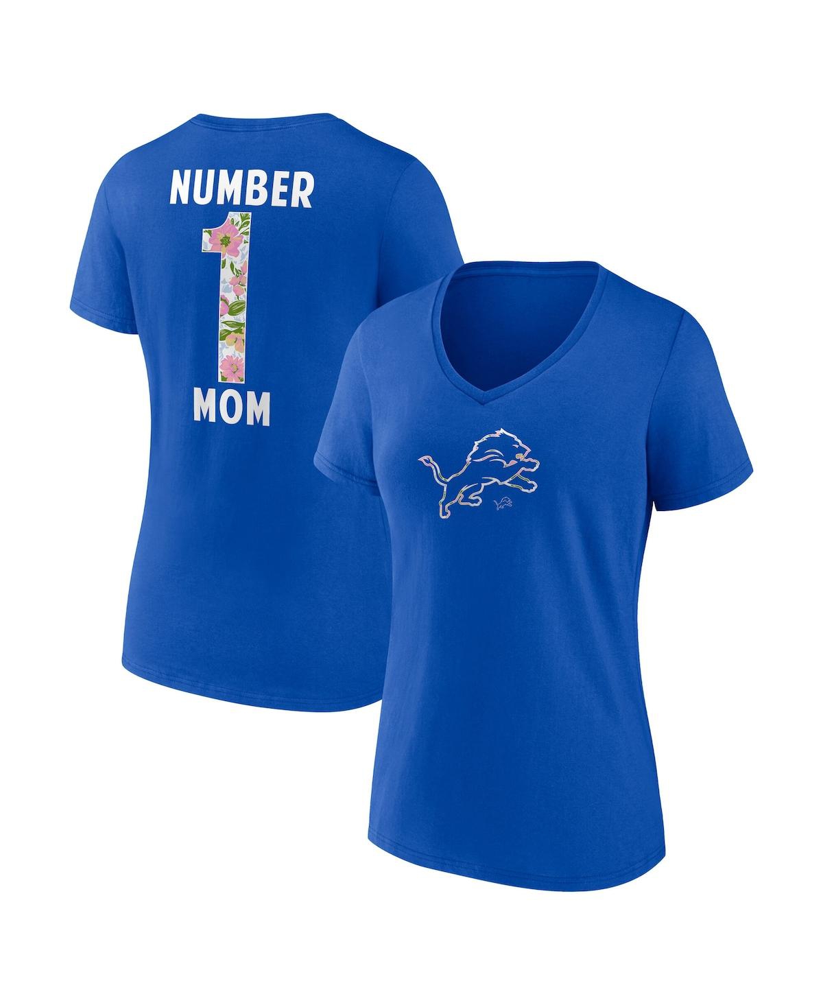 Women's Blue Detroit Lions Number 1 Mom Floral V-Neck T-Shirt - Blue