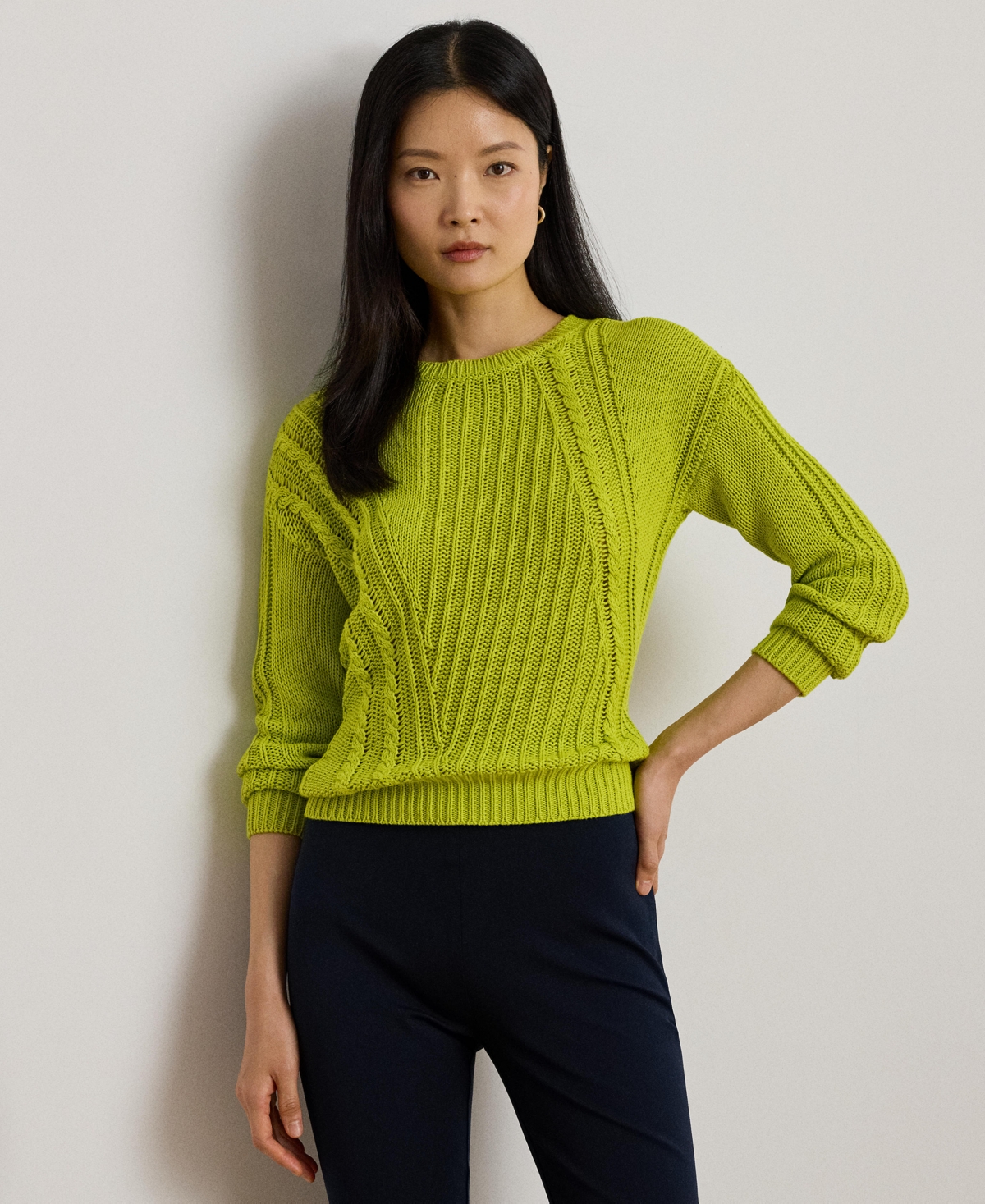 Women's Pointelle-Knit Cotton Crewneck Sweater - Purple Dawn