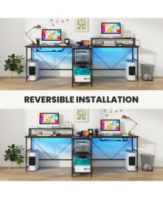 2-Person Reversible Computer Desk Long Office Desk with LED Lights