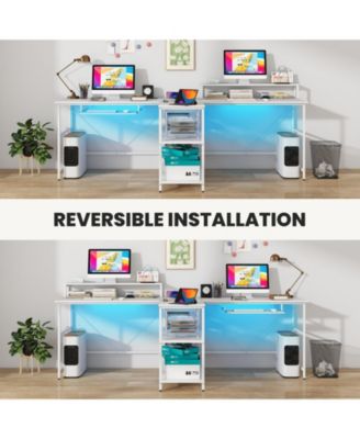2-Person Reversible Computer Desk Long Office Desk with LED Lights