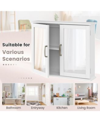 2-Tier Bathroom Wall-Mounted Mirror Storage Cabinet with Handles