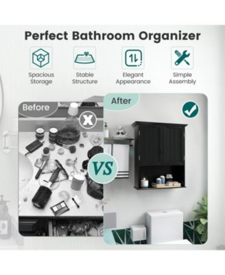 2-Door Wall Mount Bathroom Storage Cabinet with Open Shelf