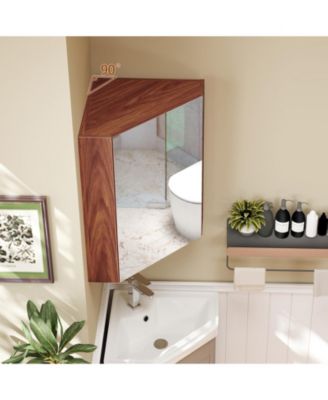 1Pc Engineered Wood Corner Wall-Mounted Mirror Door & Adjustable Shelf Medicine Cabinet