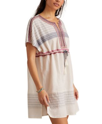 Women's Embroidered Cotton Cinched-Waist Mini Dress