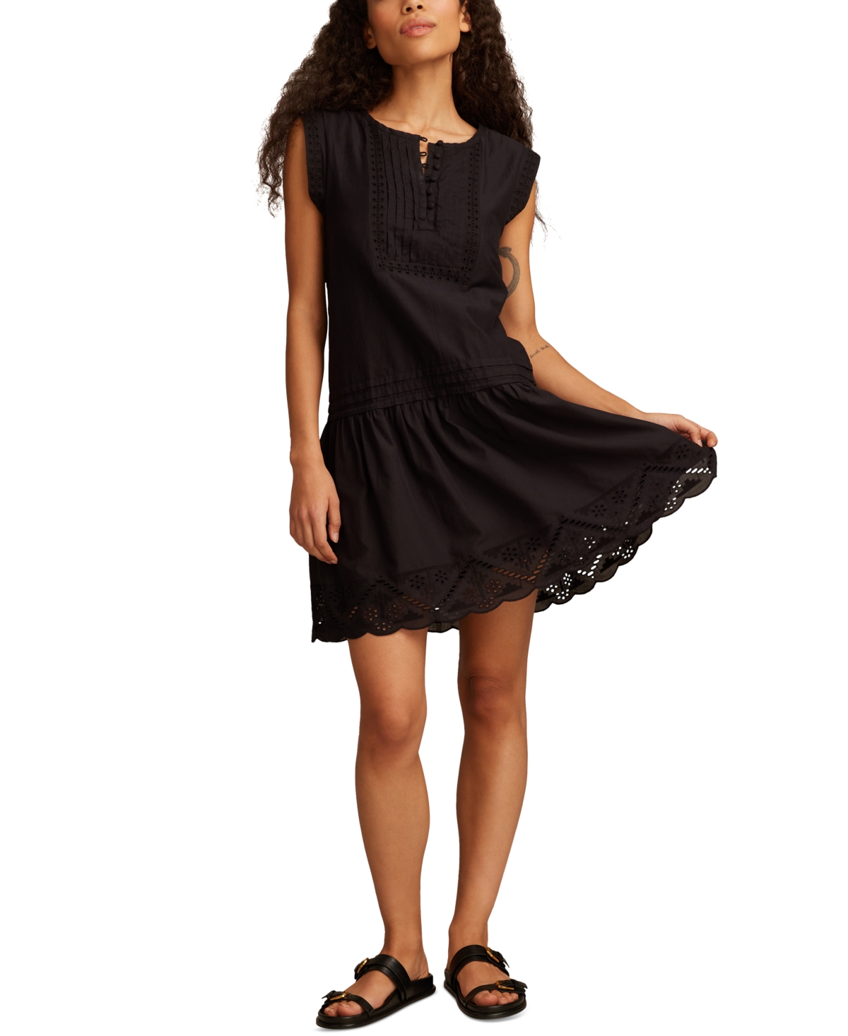 Lucky Brand Women's Cotton Cutwork Tiered Minidress In Black