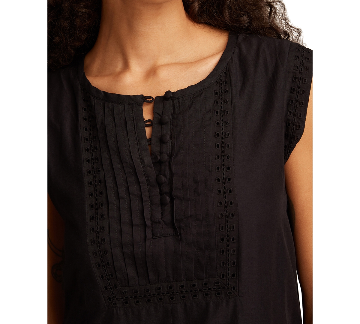 Lucky Brand Women's Cotton Cutwork Tiered Minidress In Black