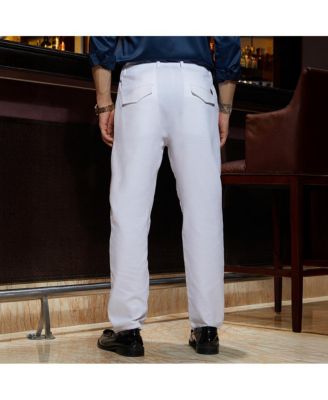 Men's Cream White Ribbed-Pleated Chino Trousers
