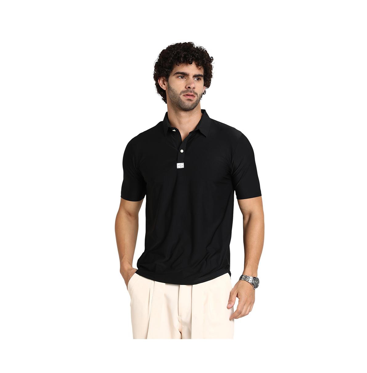 Men's Obsidian Black Seamless Solid Polo T-Shirt - Black