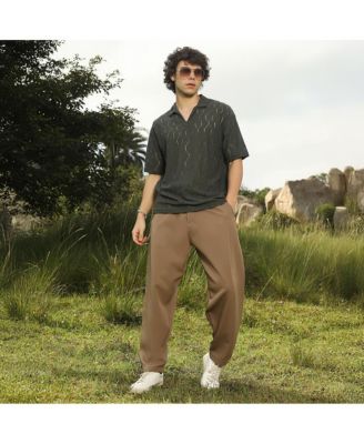 Men's Juniper Green Honeycomb-Knit Polo T-Shirt