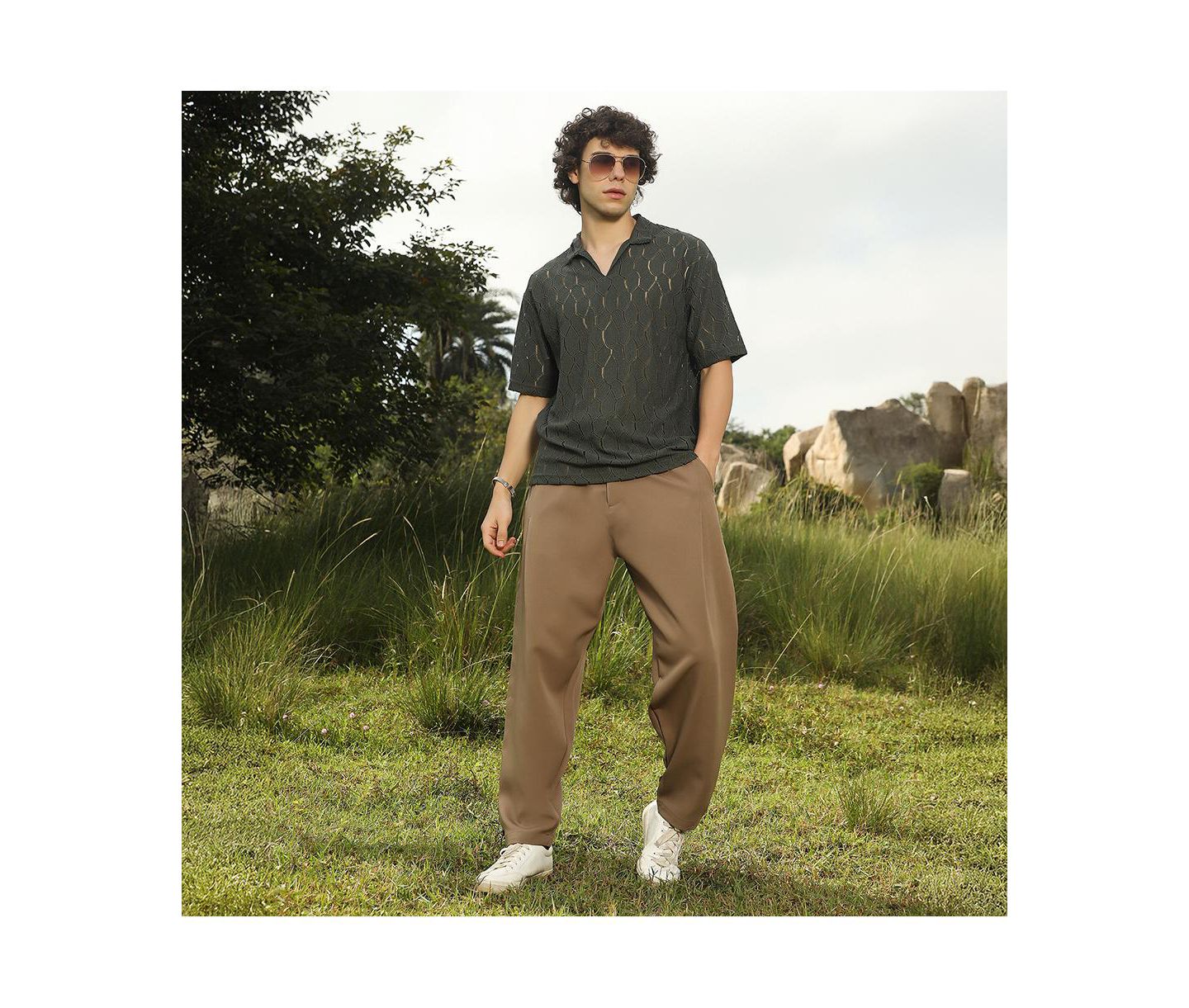 Мужская футболка Cahoot Campus Sutra Juniper Green Honeycomb-Knit Polo, цвет: Зелёный — фото 3