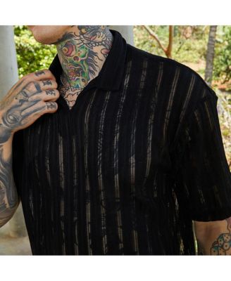 Men's Onyx Black Duo-Striped Relaxed Polo T-Shirt