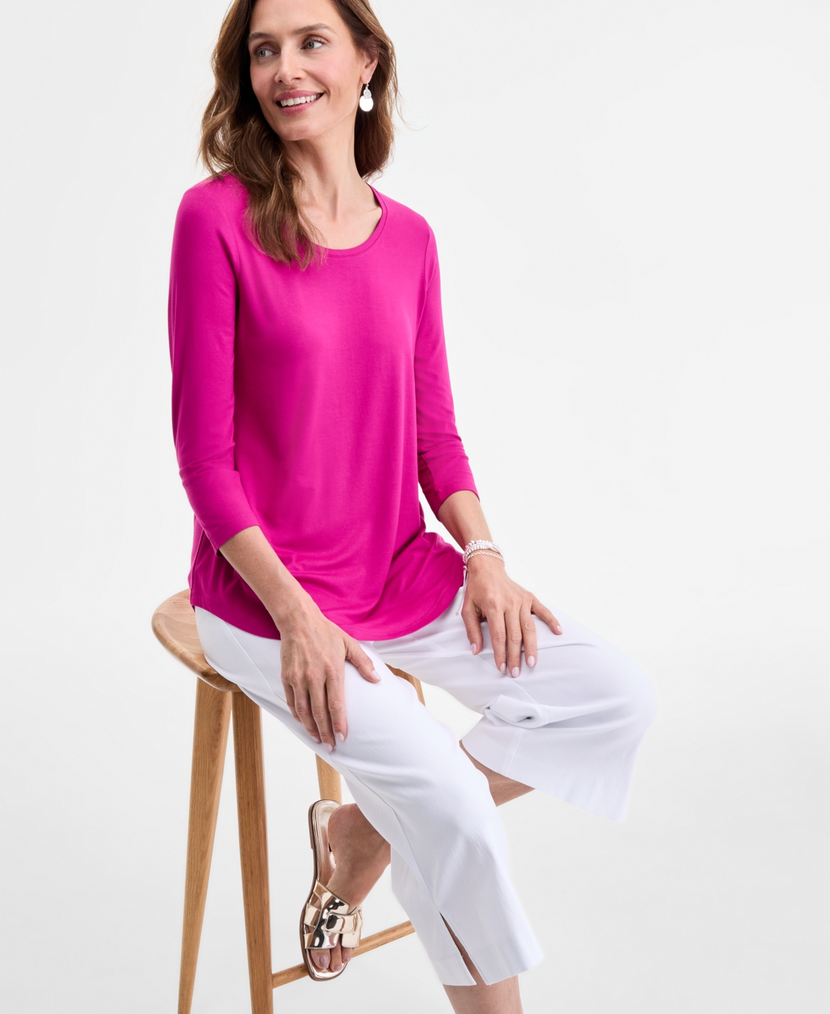 Jm Collection Petite Scoop-neck Tunic Top, Exclusively At Macy's In Pink