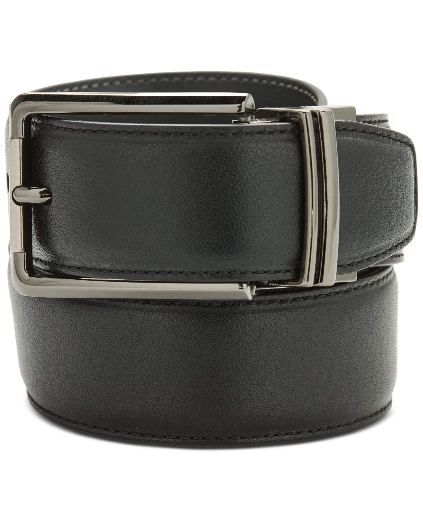 Мужской ремень Perry Ellis Portfolio Leather Amigo Dress Belt, цвет: Чёрный — фото 1
